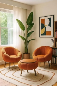 LİDA Turuncu Wellsoft İkili Berjer Seti ÖZEL SEHPALI